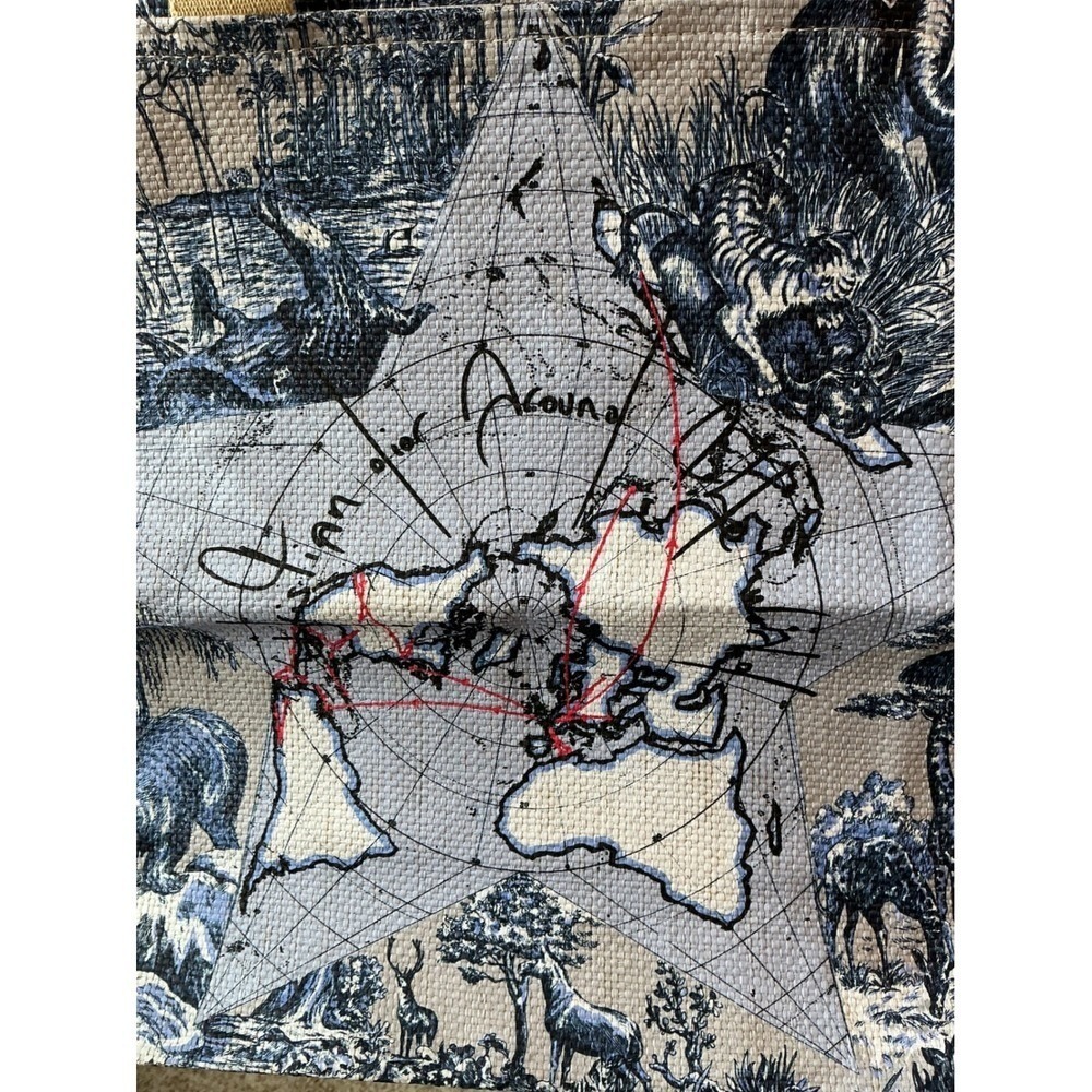 Dior Beauty Blue Toile De Jouy World Map Star Paper Straw Tote Bag OS Beach Tote - Picture 4 of 8